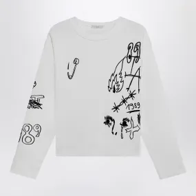 1989 Studio Embroidery Crop Knit Round Neck White