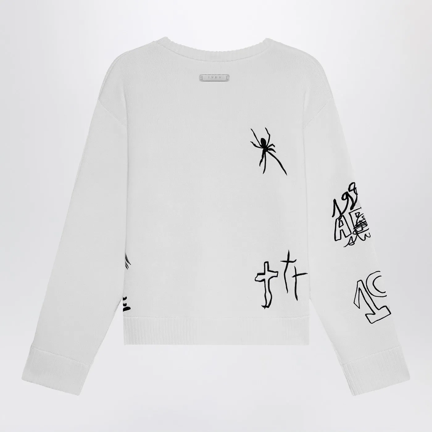 1989 Studio Embroidery Crop Knit Round Neck White
