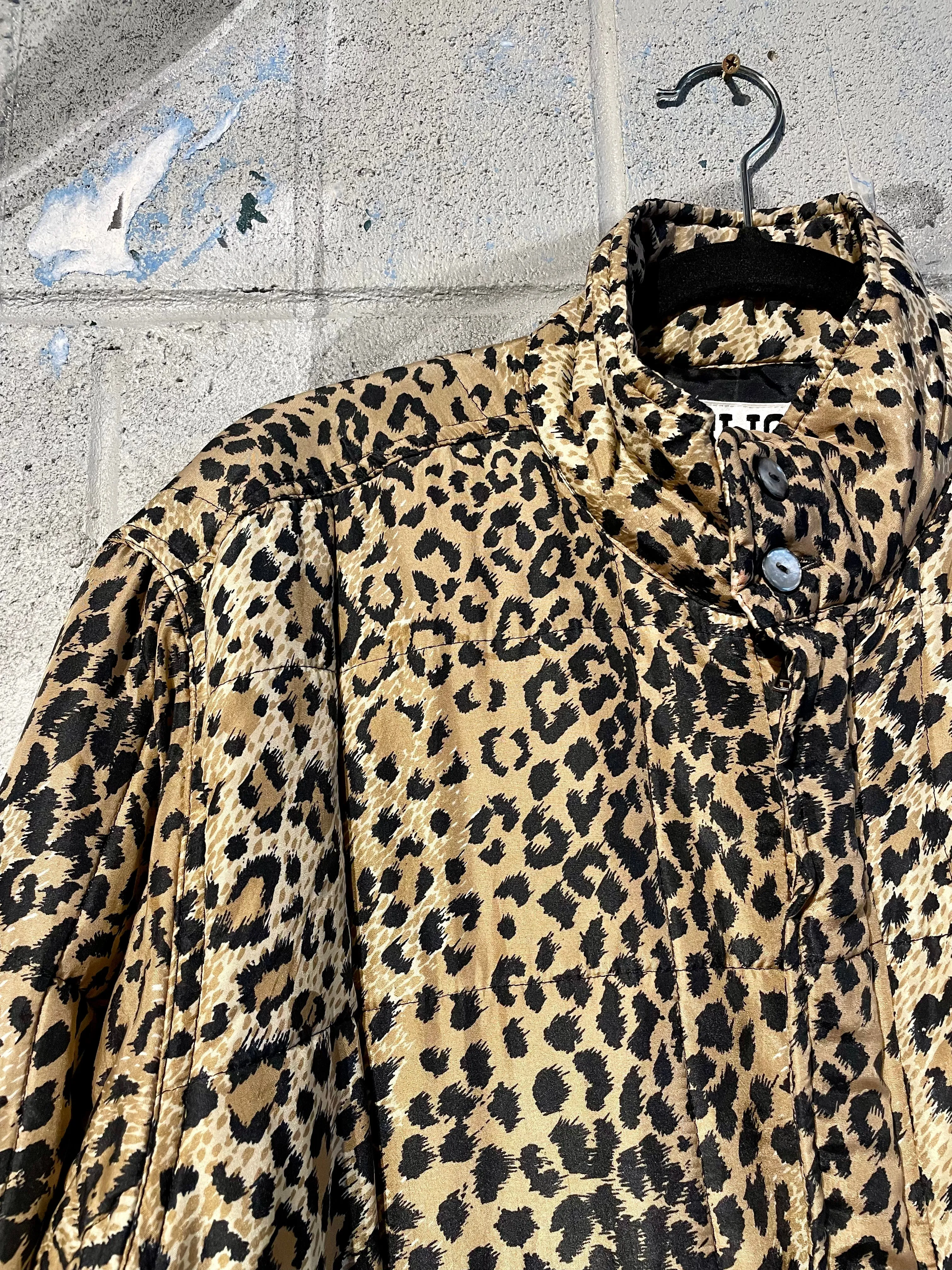 1990s Silk Leopard Print Puffer Jacket