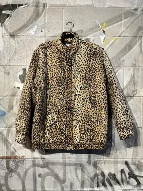 1990s Silk Leopard Print Puffer Jacket