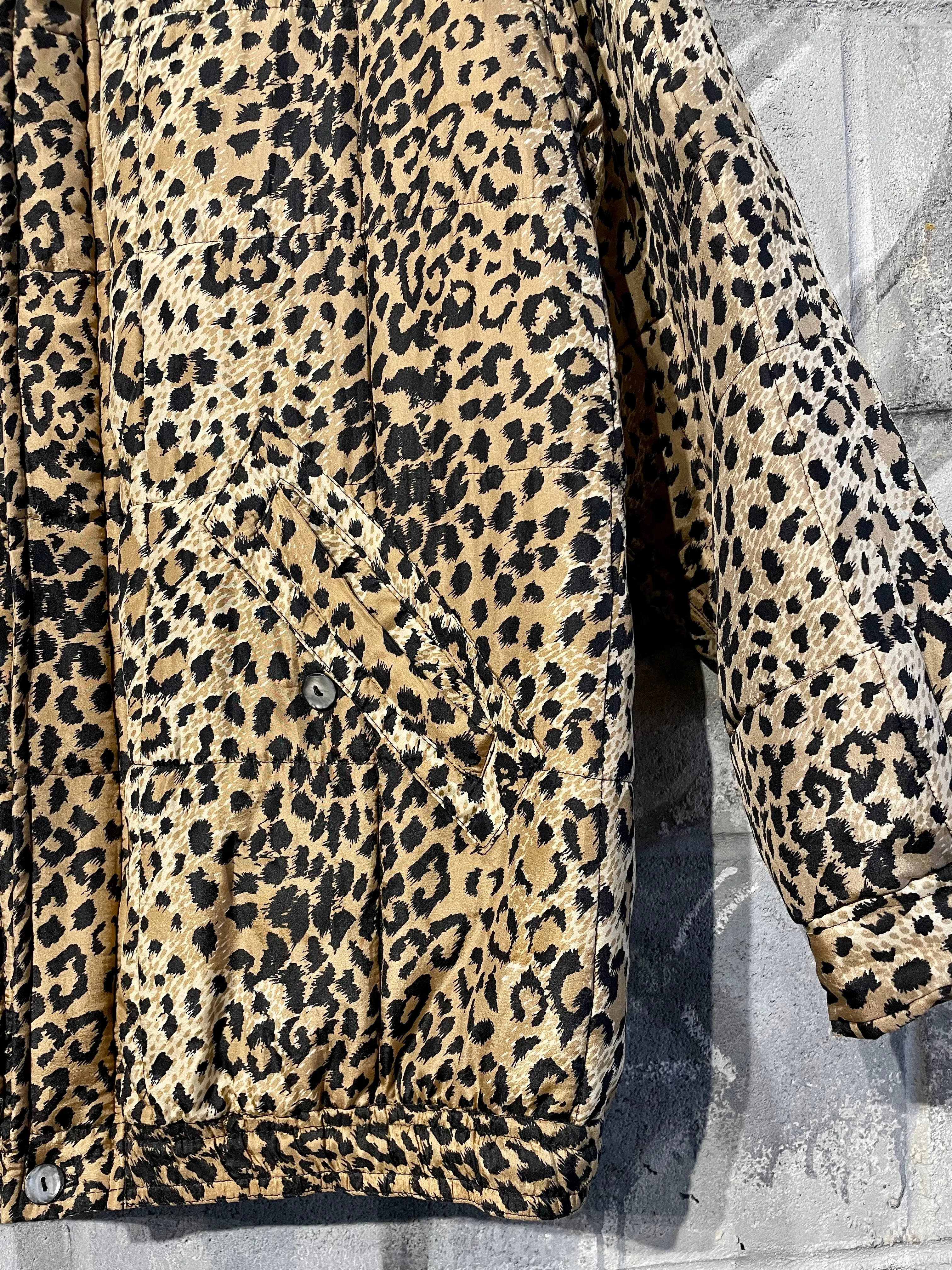 1990s Silk Leopard Print Puffer Jacket