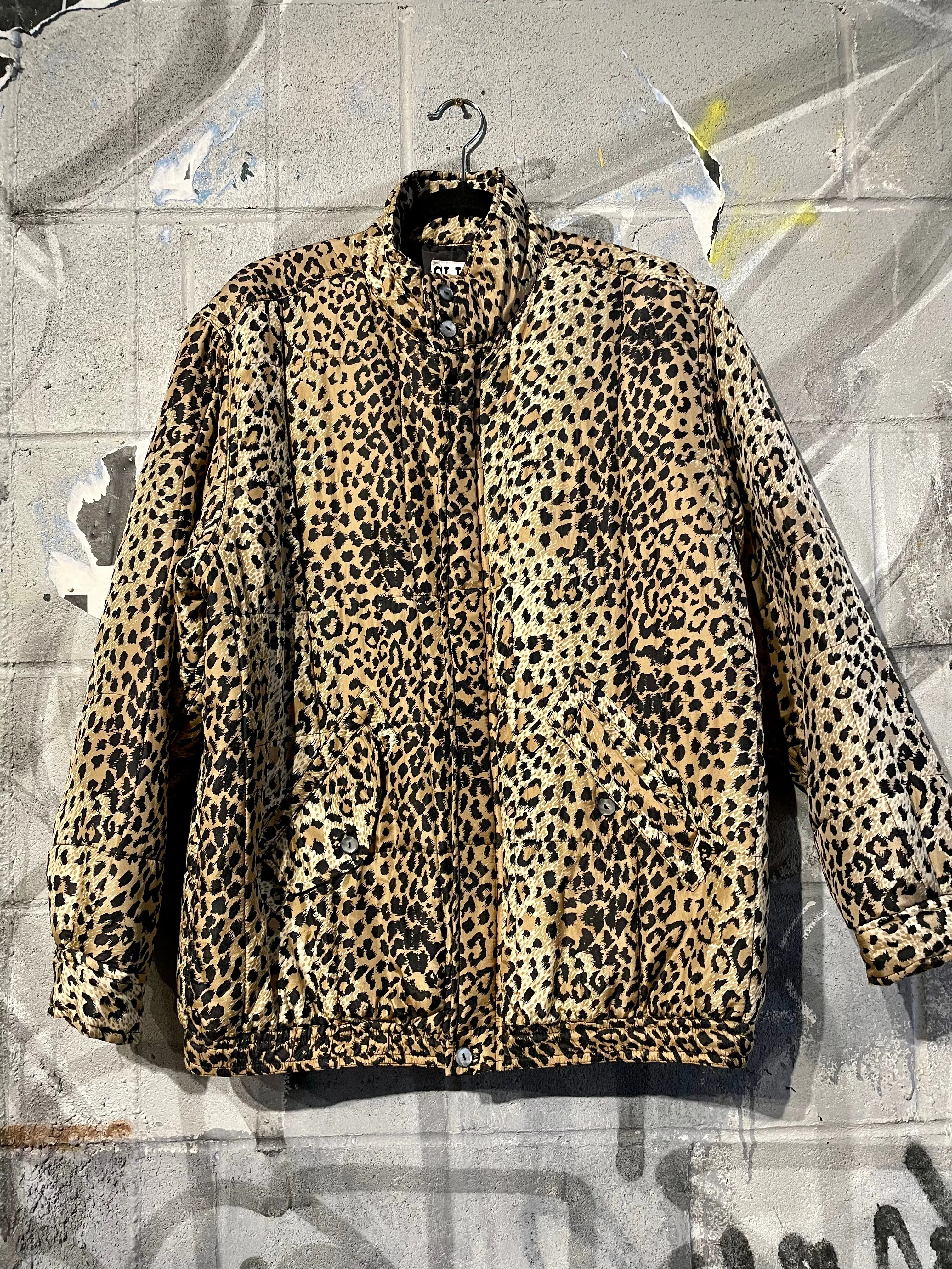 1990s Silk Leopard Print Puffer Jacket