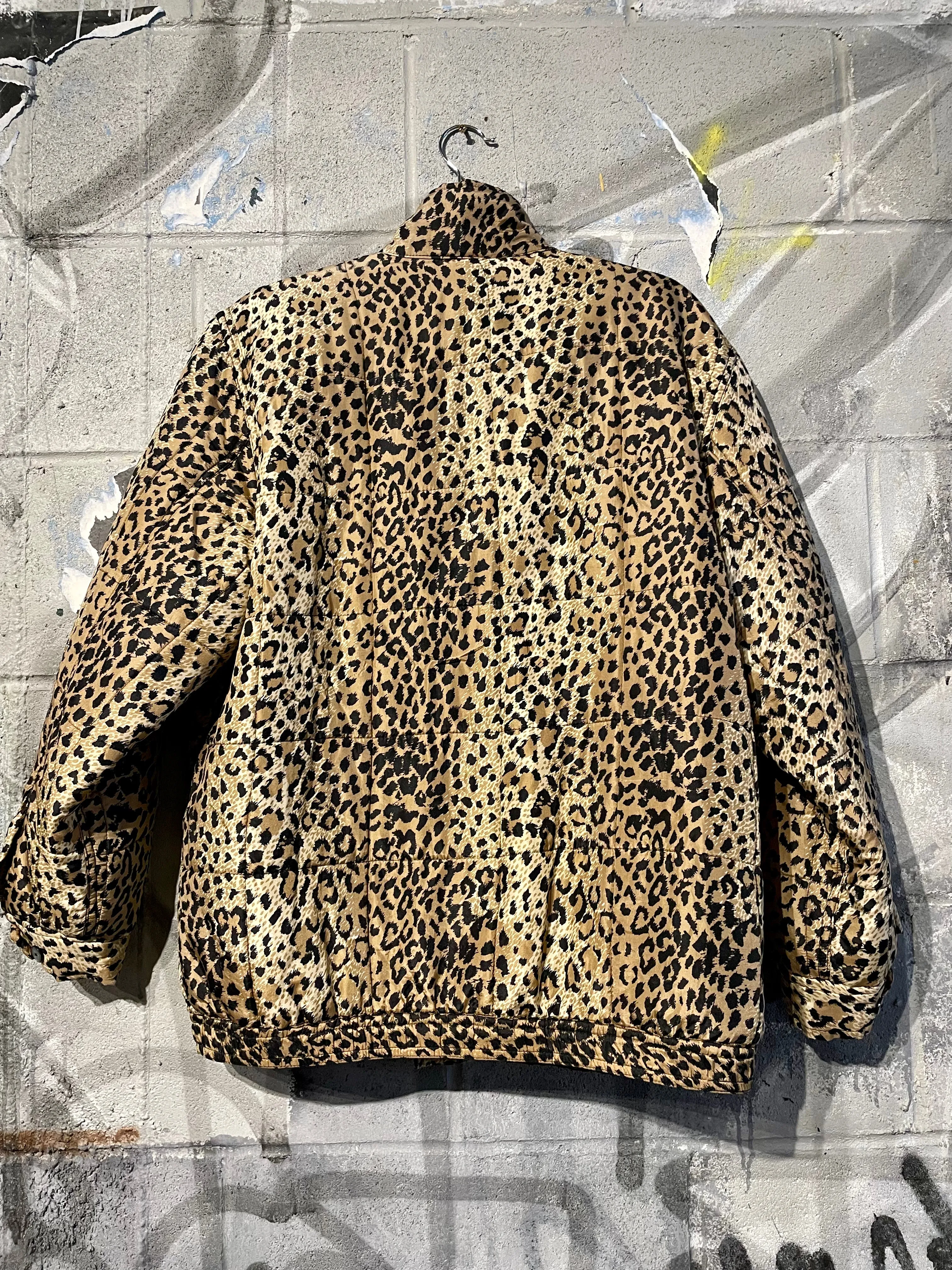 1990s Silk Leopard Print Puffer Jacket