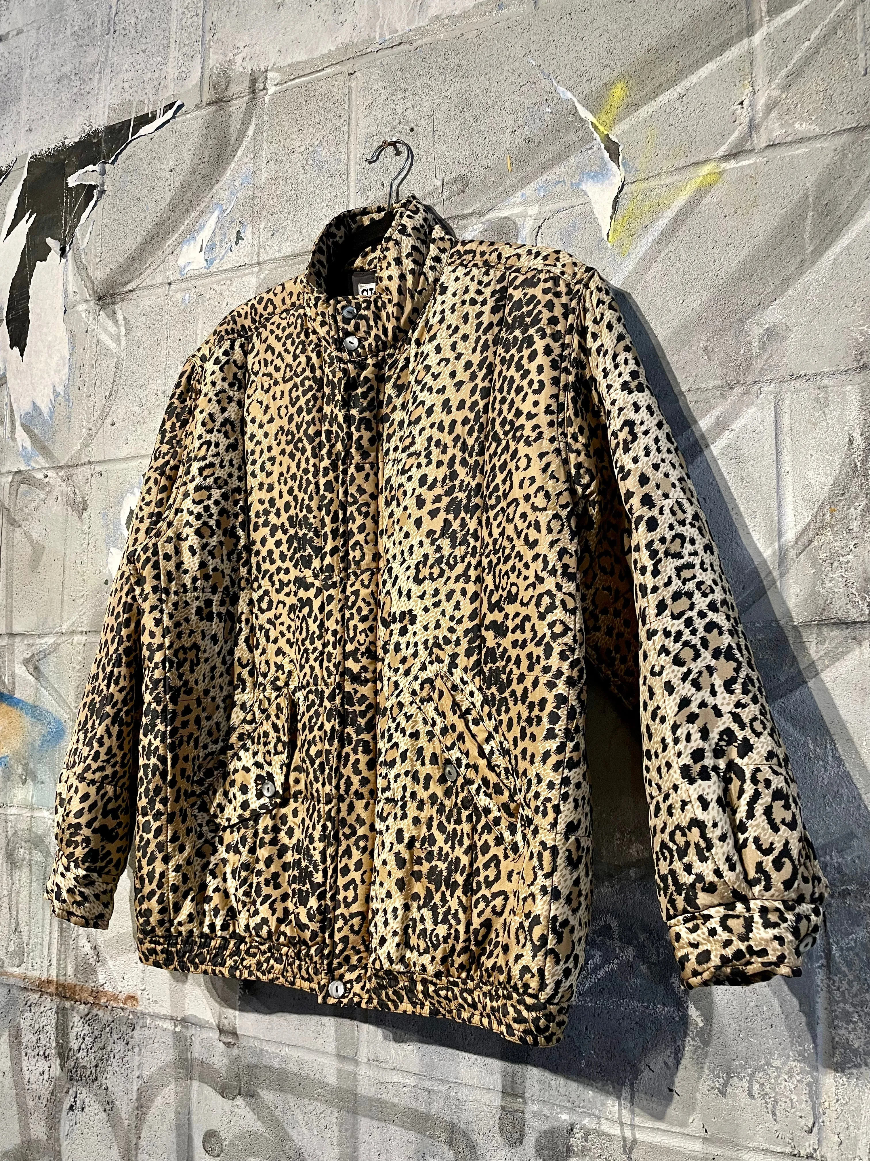 1990s Silk Leopard Print Puffer Jacket