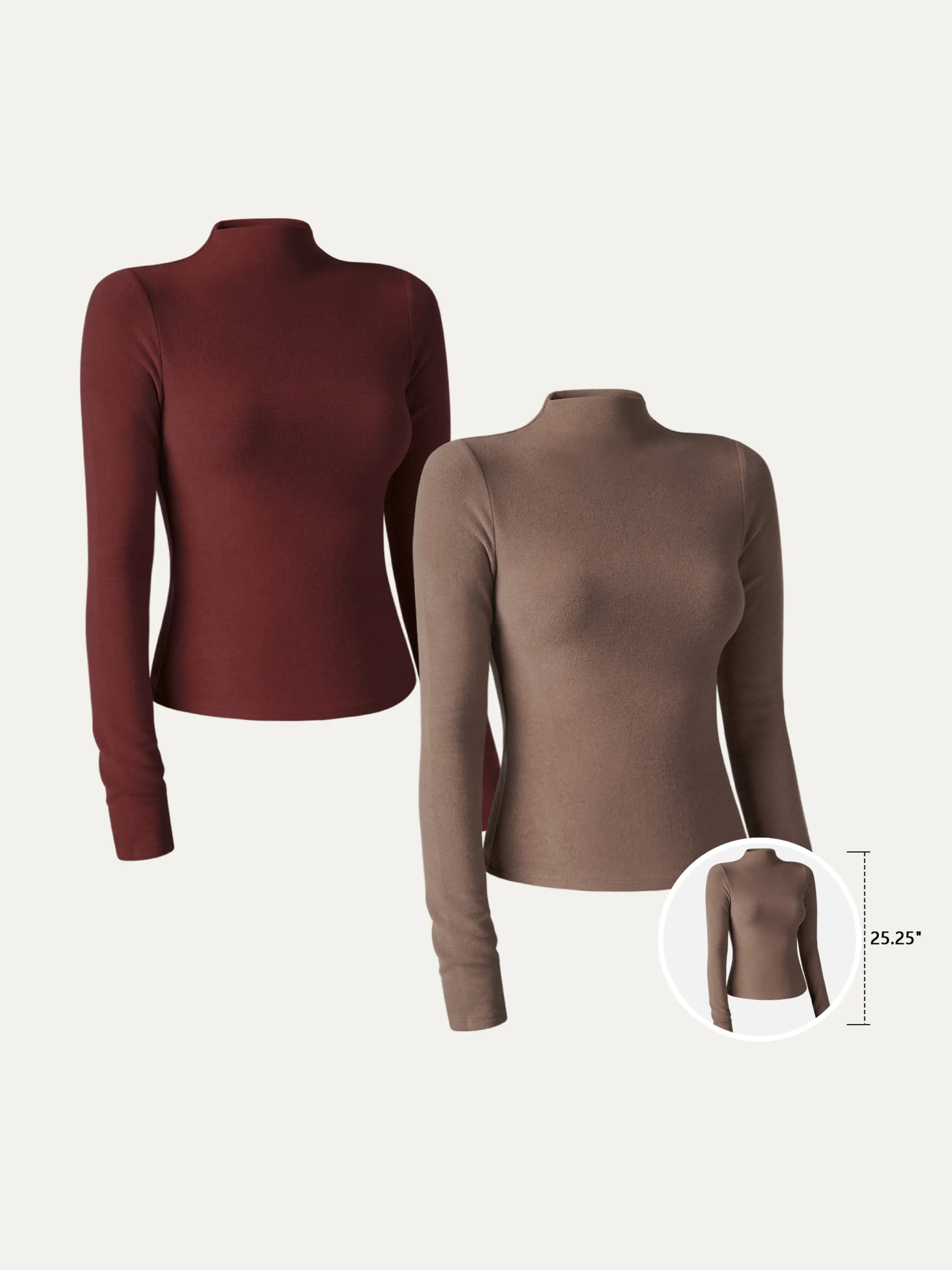 2Pcs Set Brushed Mock Neck Top-Hip Length