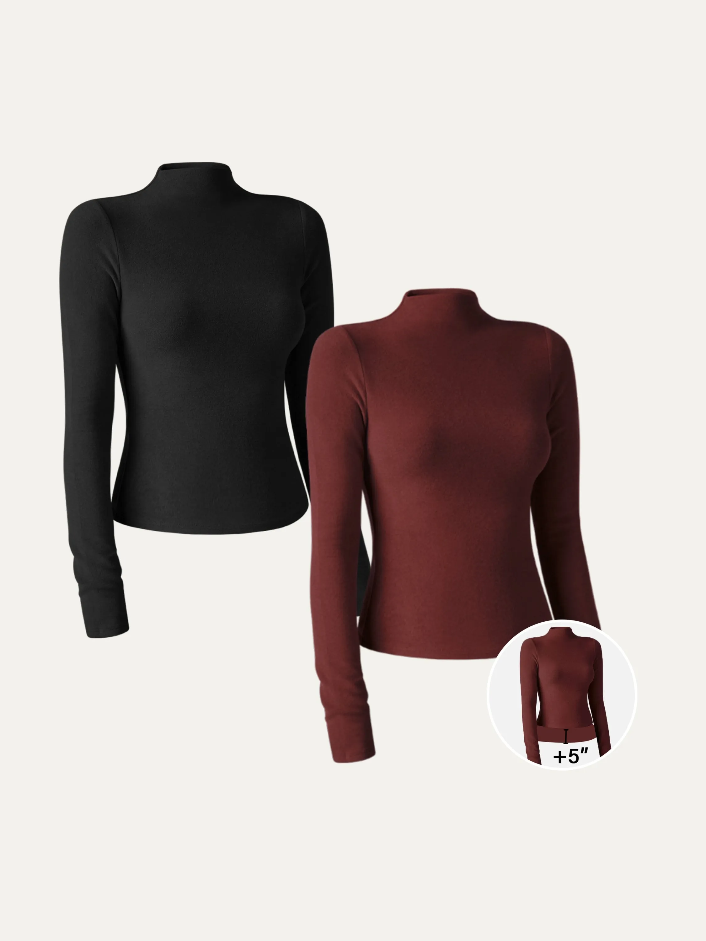 2Pcs Set Brushed Mock Neck Top-Hip Length