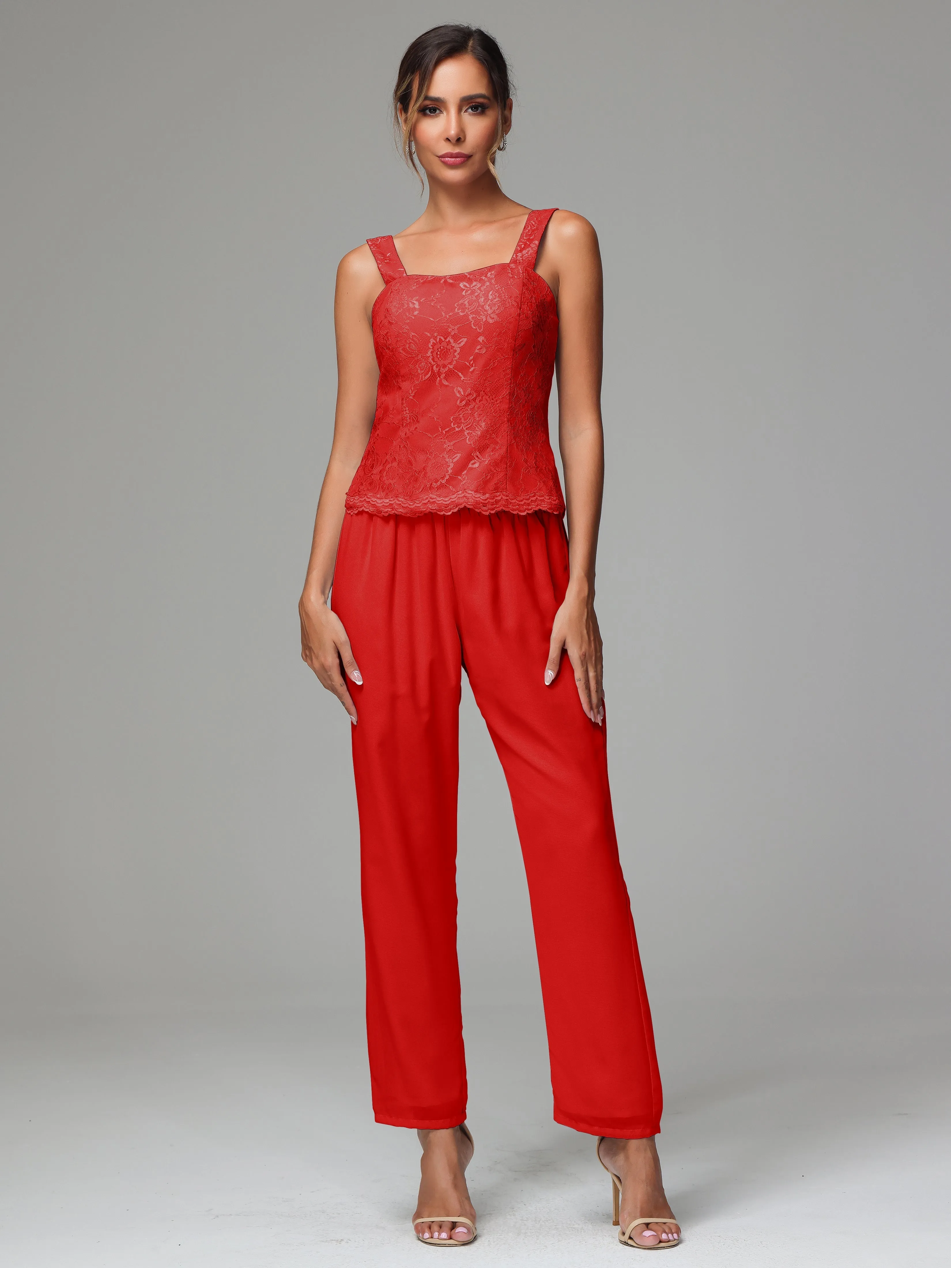 3 Pieces Long Sleeves Chiffon Lace Mother Of The Bride Dress Pants Suits