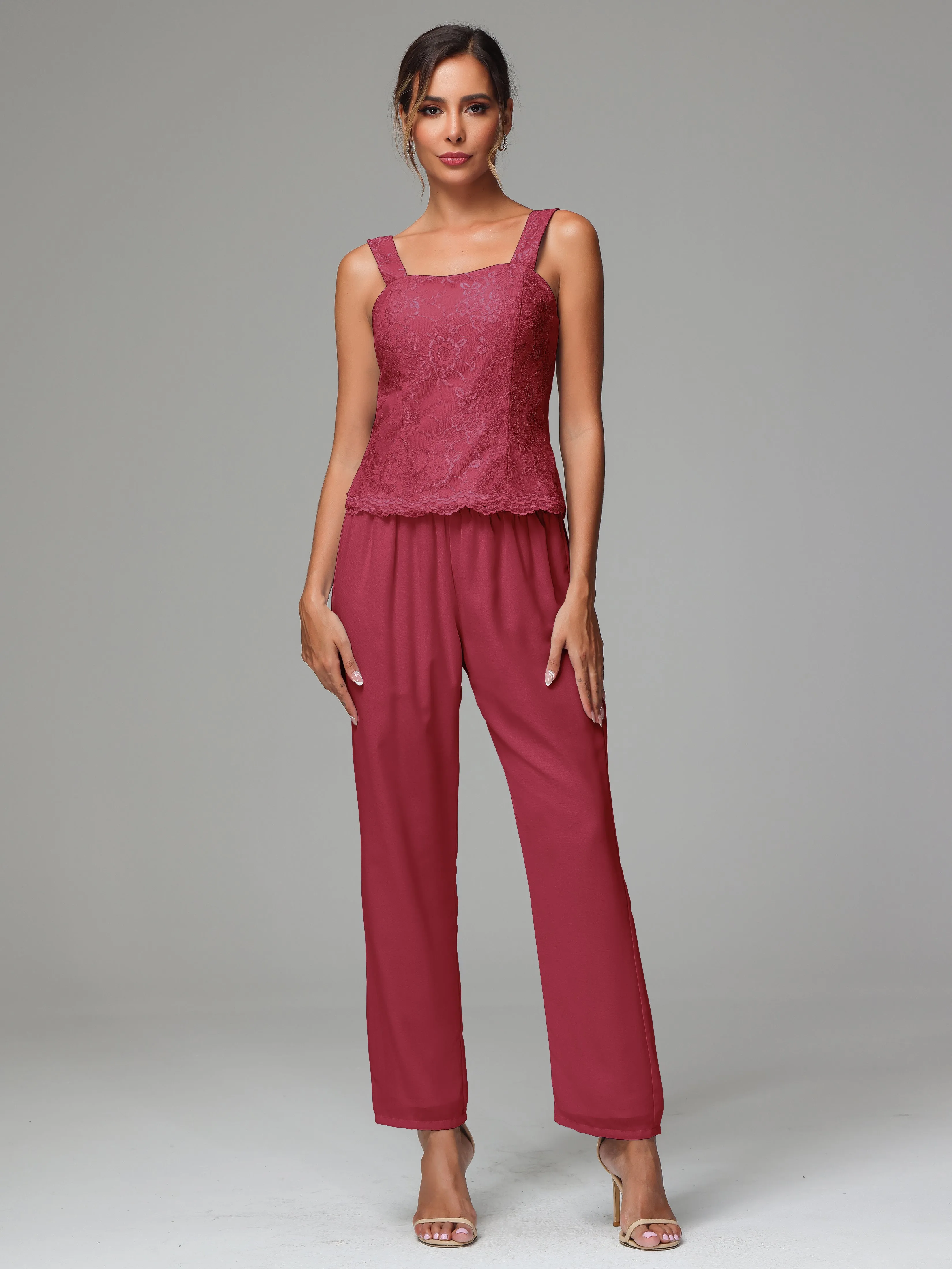 3 Pieces Long Sleeves Chiffon Lace Mother Of The Bride Dress Pants Suits