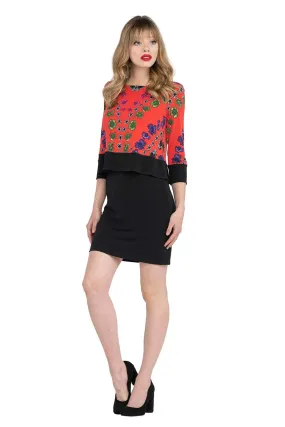 3/4 SLV Layered Banded Tunic Dress