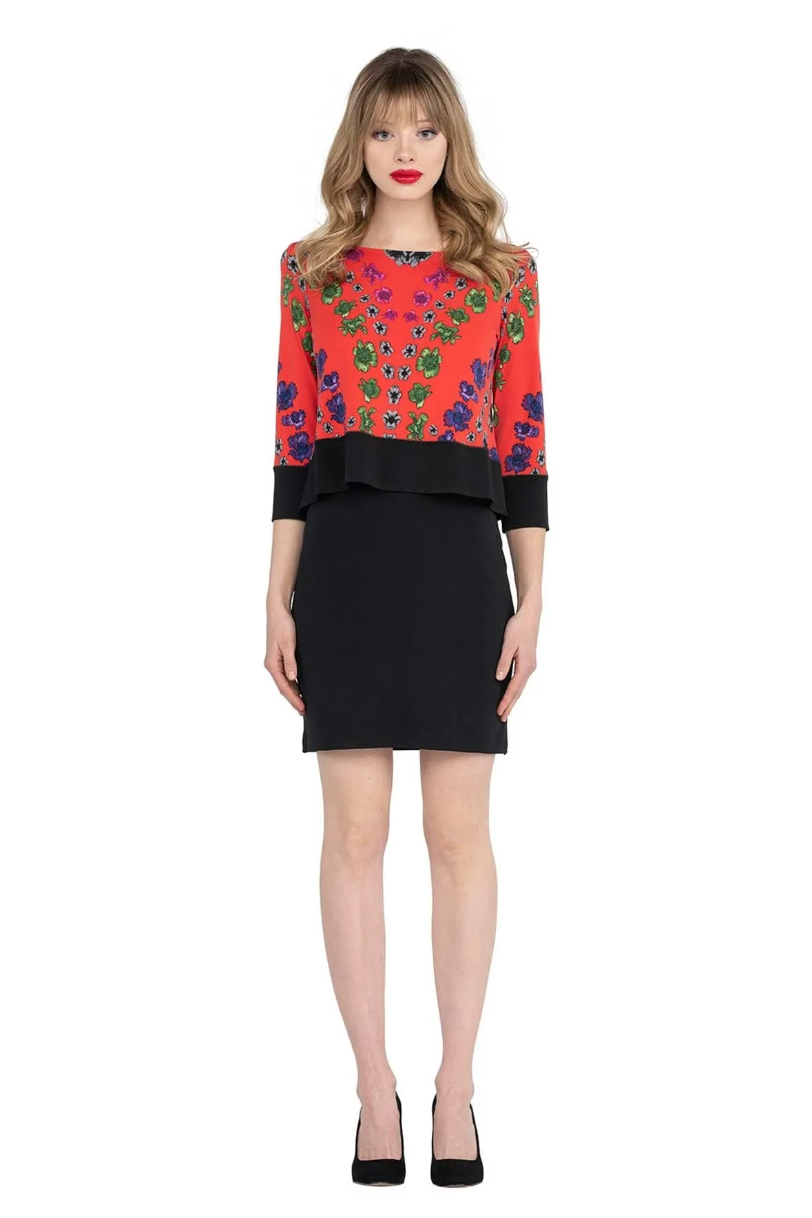 3/4 SLV Layered Banded Tunic Dress