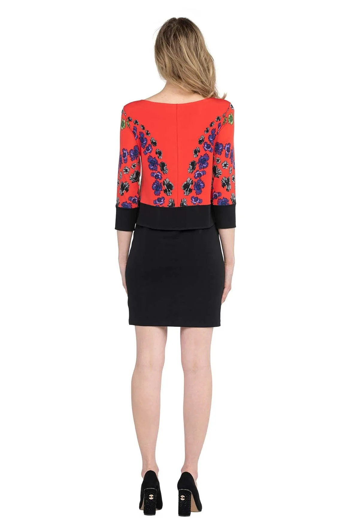3/4 SLV Layered Banded Tunic Dress