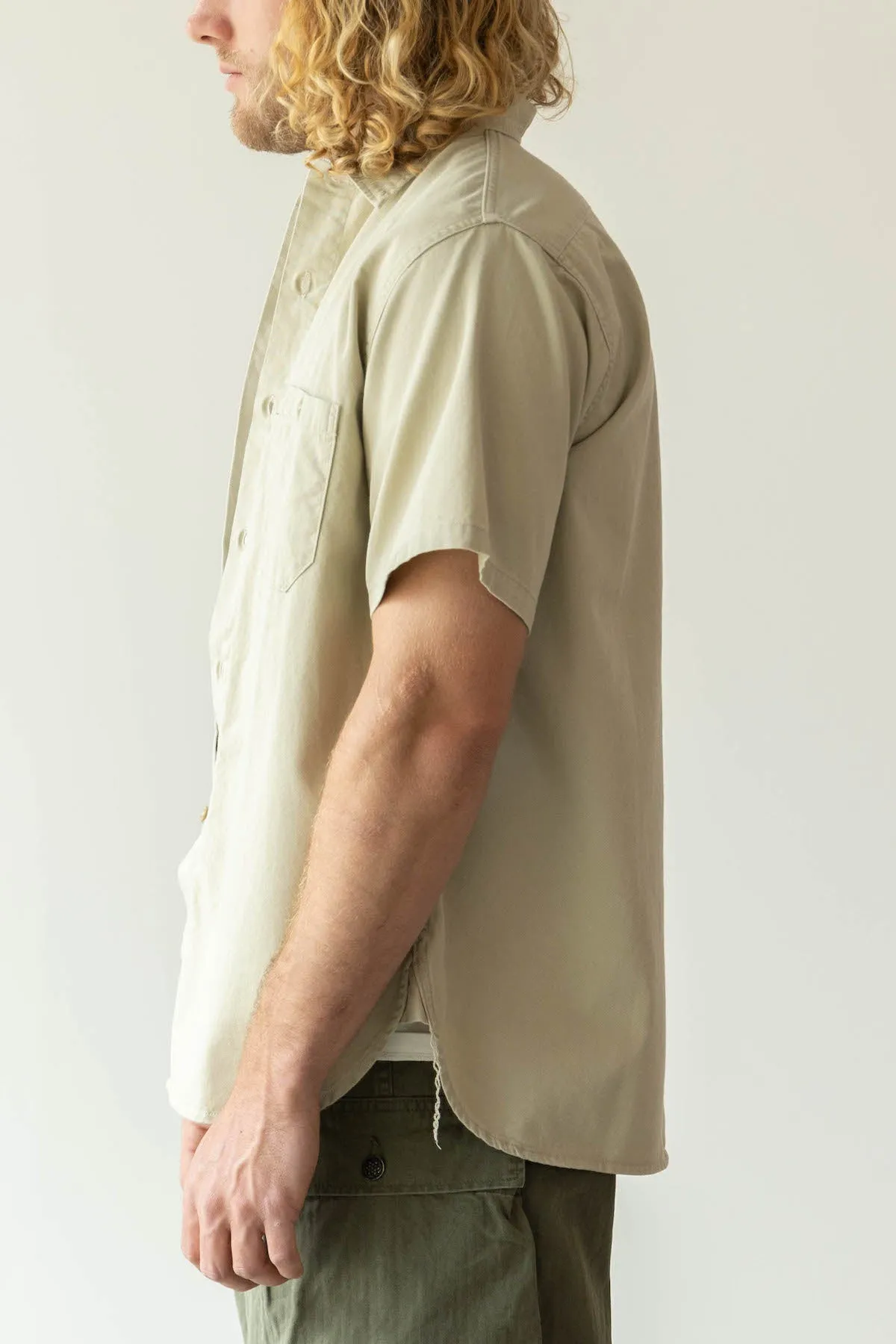 60's Cotton Twill Shortsleeve Work Shirt - Beige