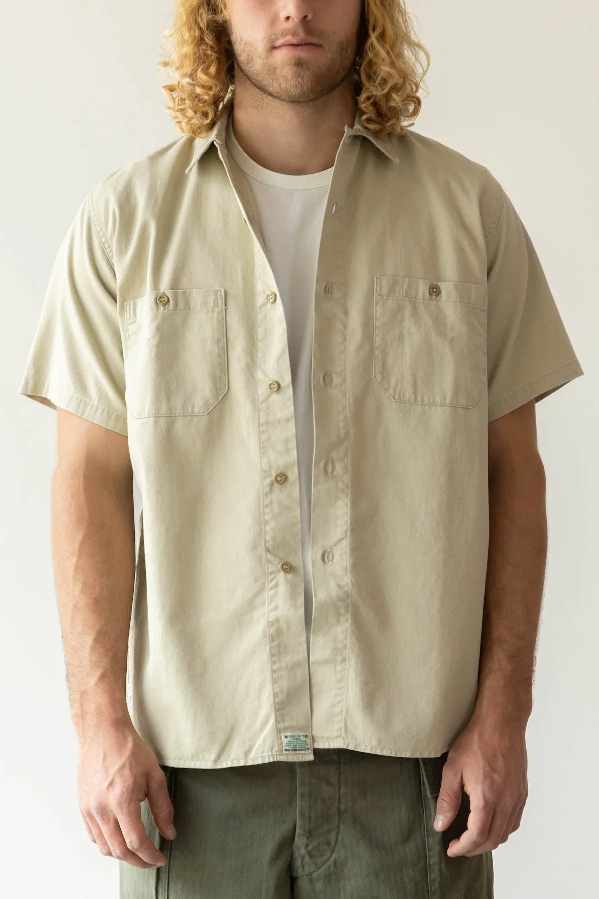 60's Cotton Twill Shortsleeve Work Shirt - Beige