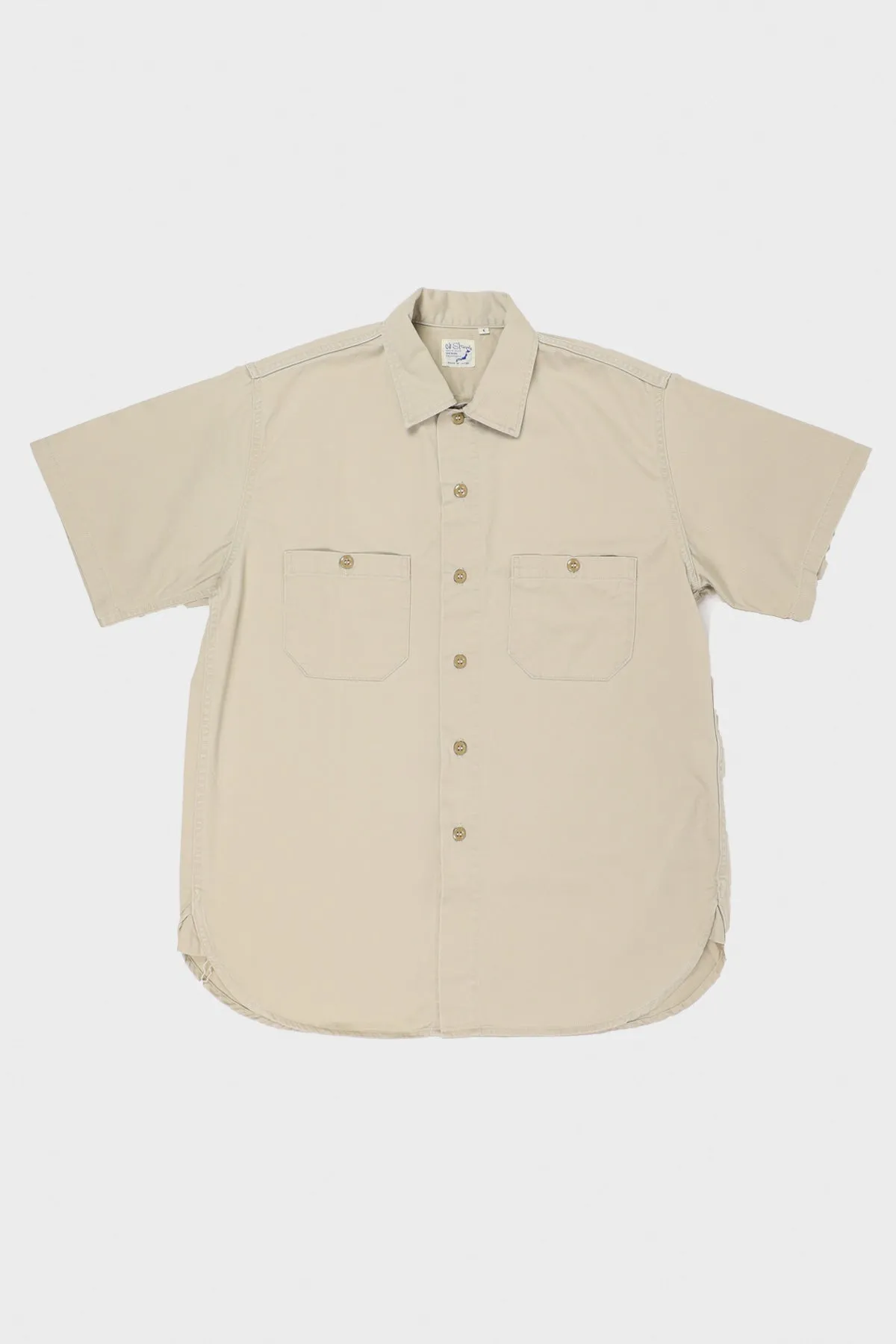60's Cotton Twill Shortsleeve Work Shirt - Beige