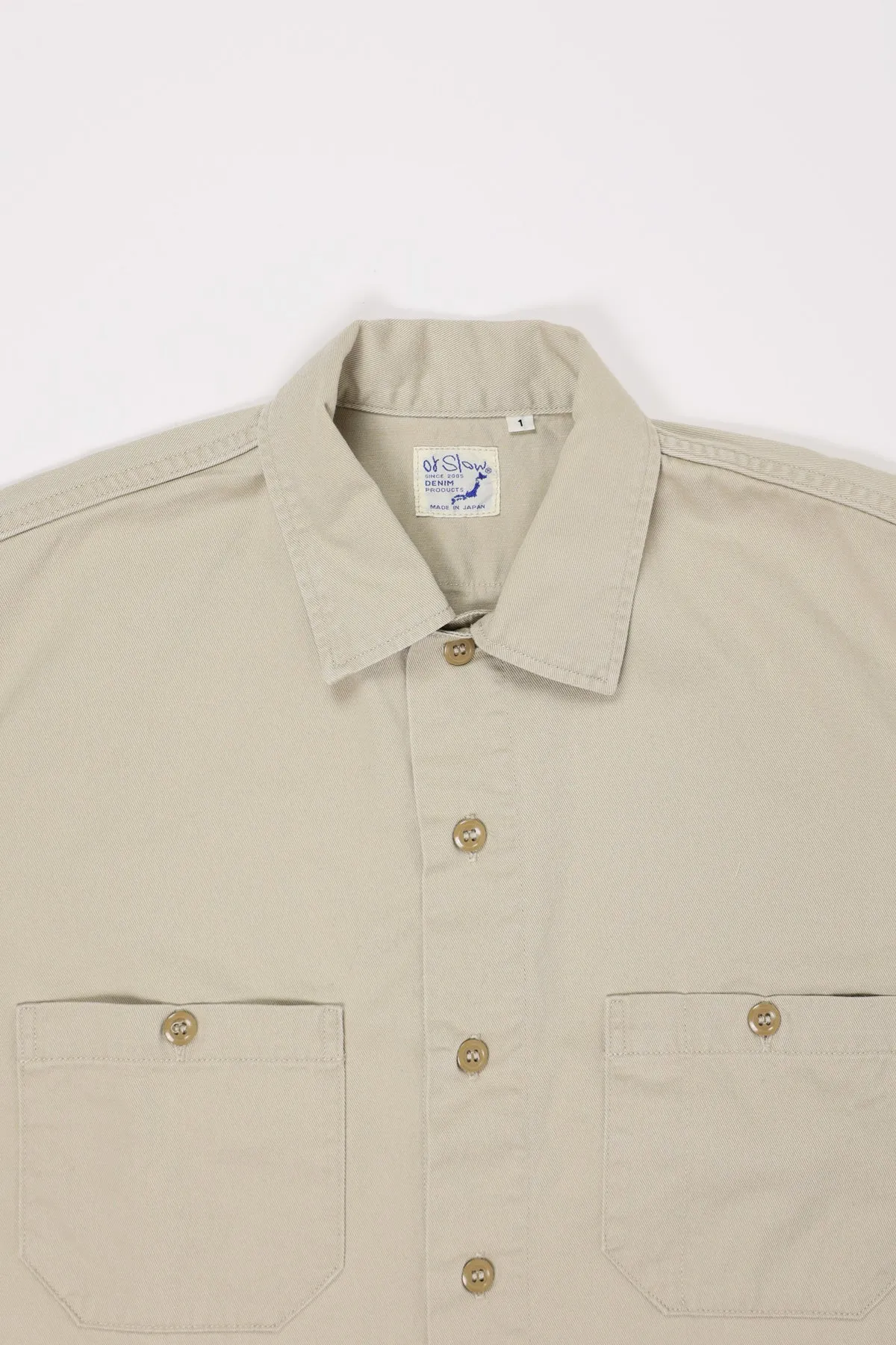 60's Cotton Twill Shortsleeve Work Shirt - Beige