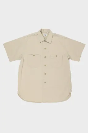 60's Cotton Twill Shortsleeve Work Shirt - Beige