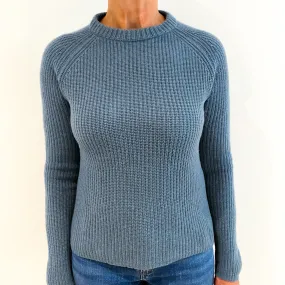 Airforce Blue Chunky Ribbed Cashmere Crew Neck Jumper Medium