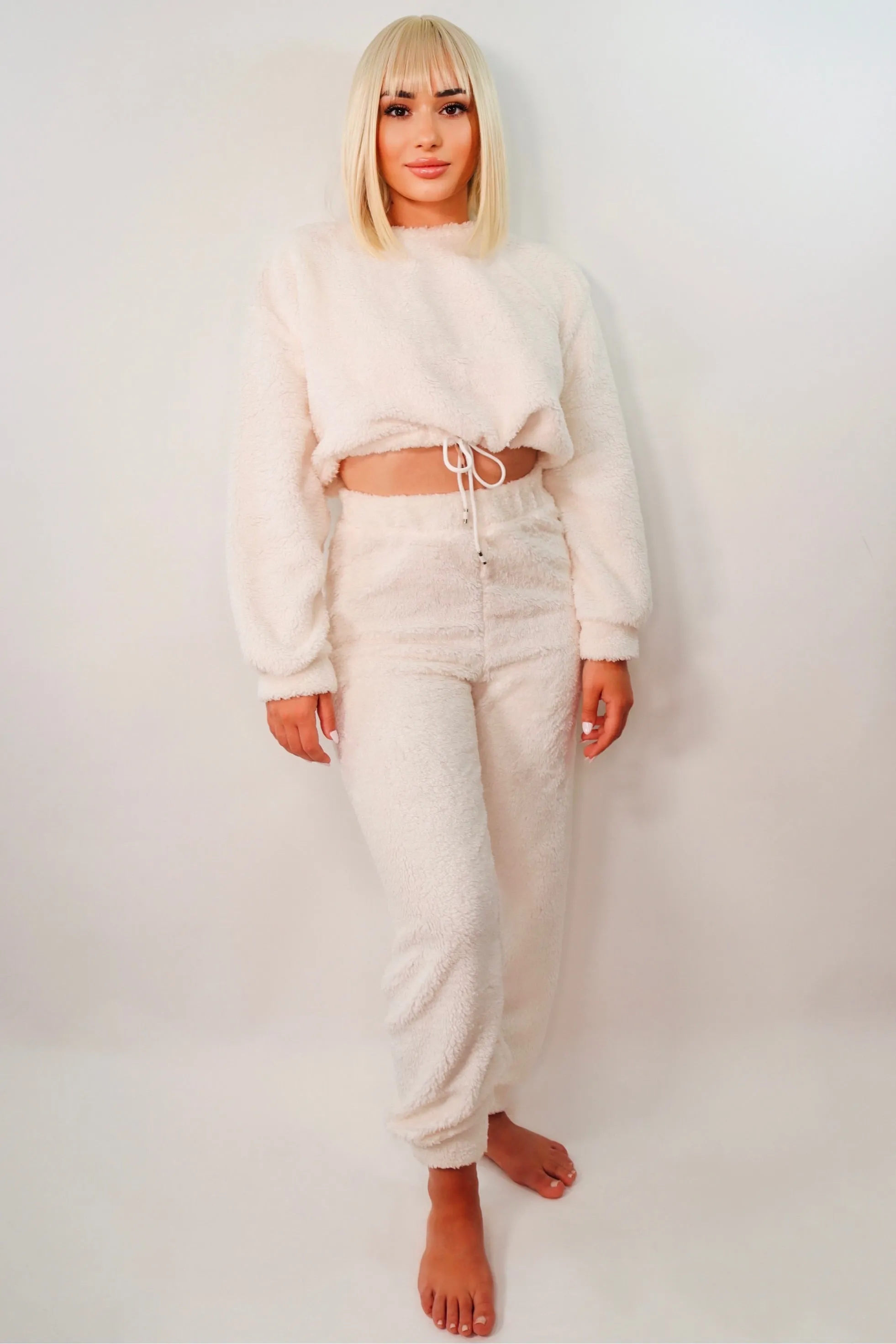 Angie’s Cozy Teddy Lounge Joggers Set (Off White)