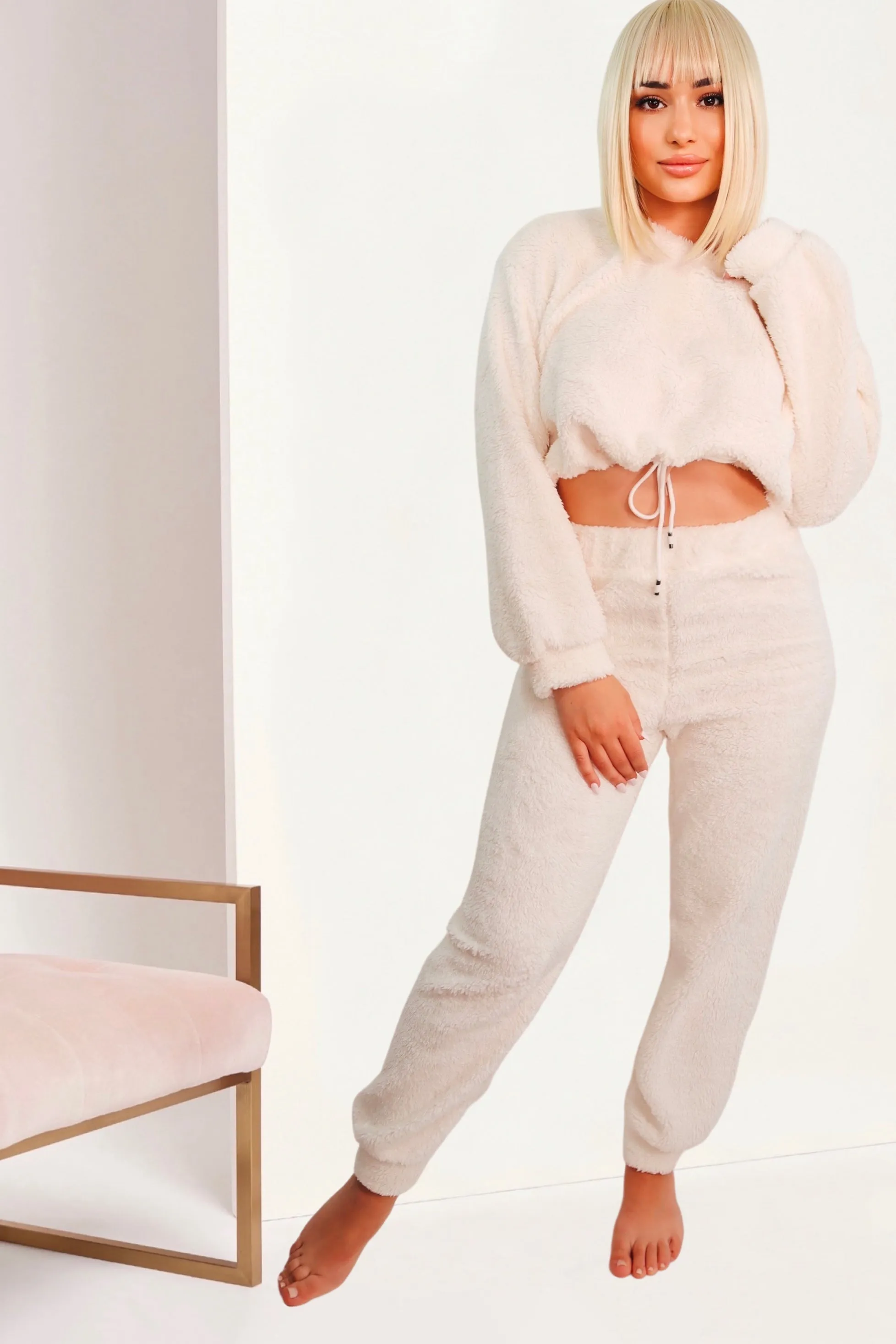 Angie’s Cozy Teddy Lounge Joggers Set (Off White)