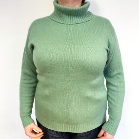 Apple Green Cashmere Polo Neck Jumper Large