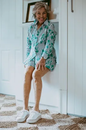 Aquadoor Casual Relaxed Stripe Floral Shirt Green/Navy