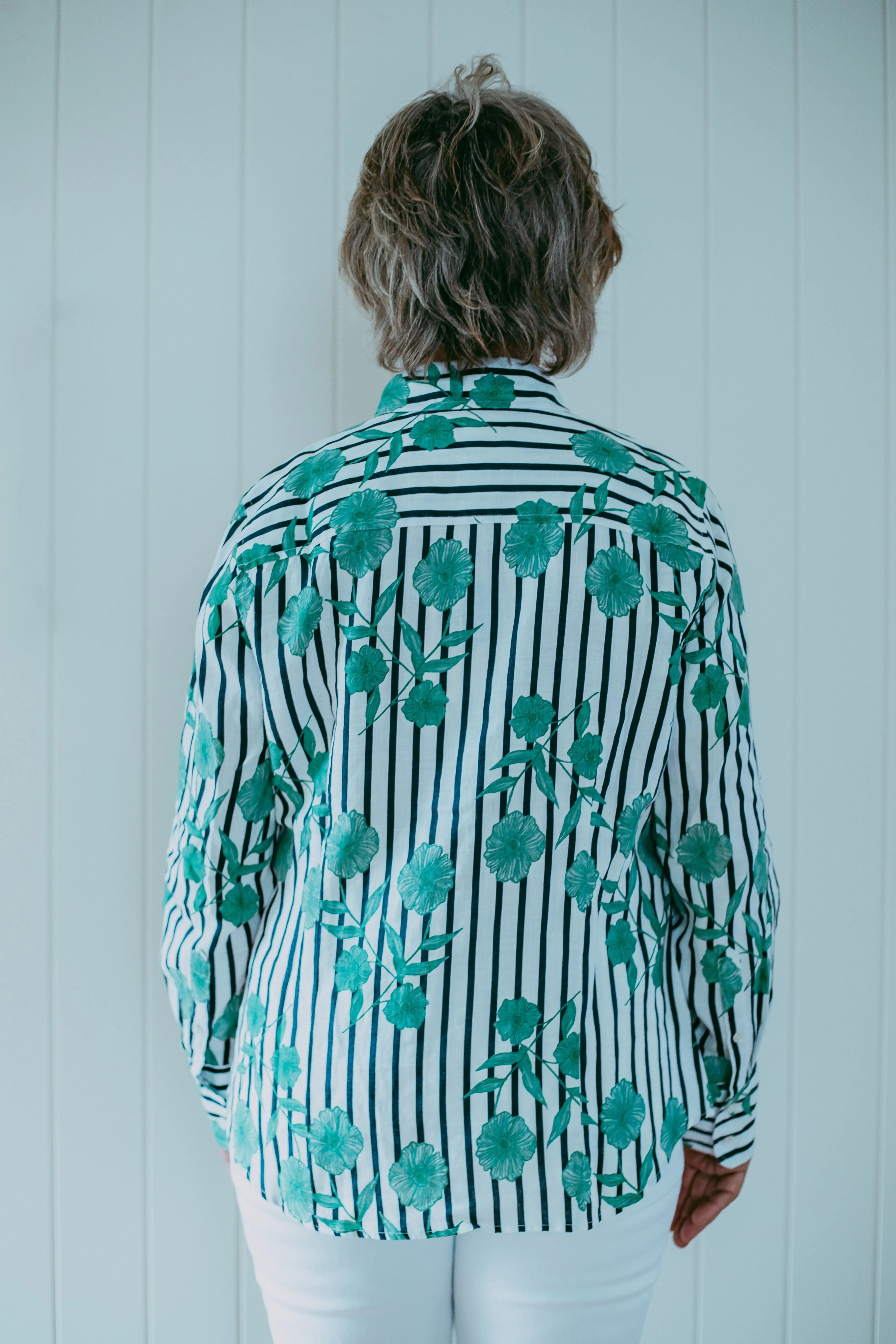 Aquadoor Casual Relaxed Stripe Floral Shirt Green/Navy