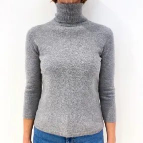 Ash Grey 3/4 Sleeve Cashmere Polo Neck Jumper Small