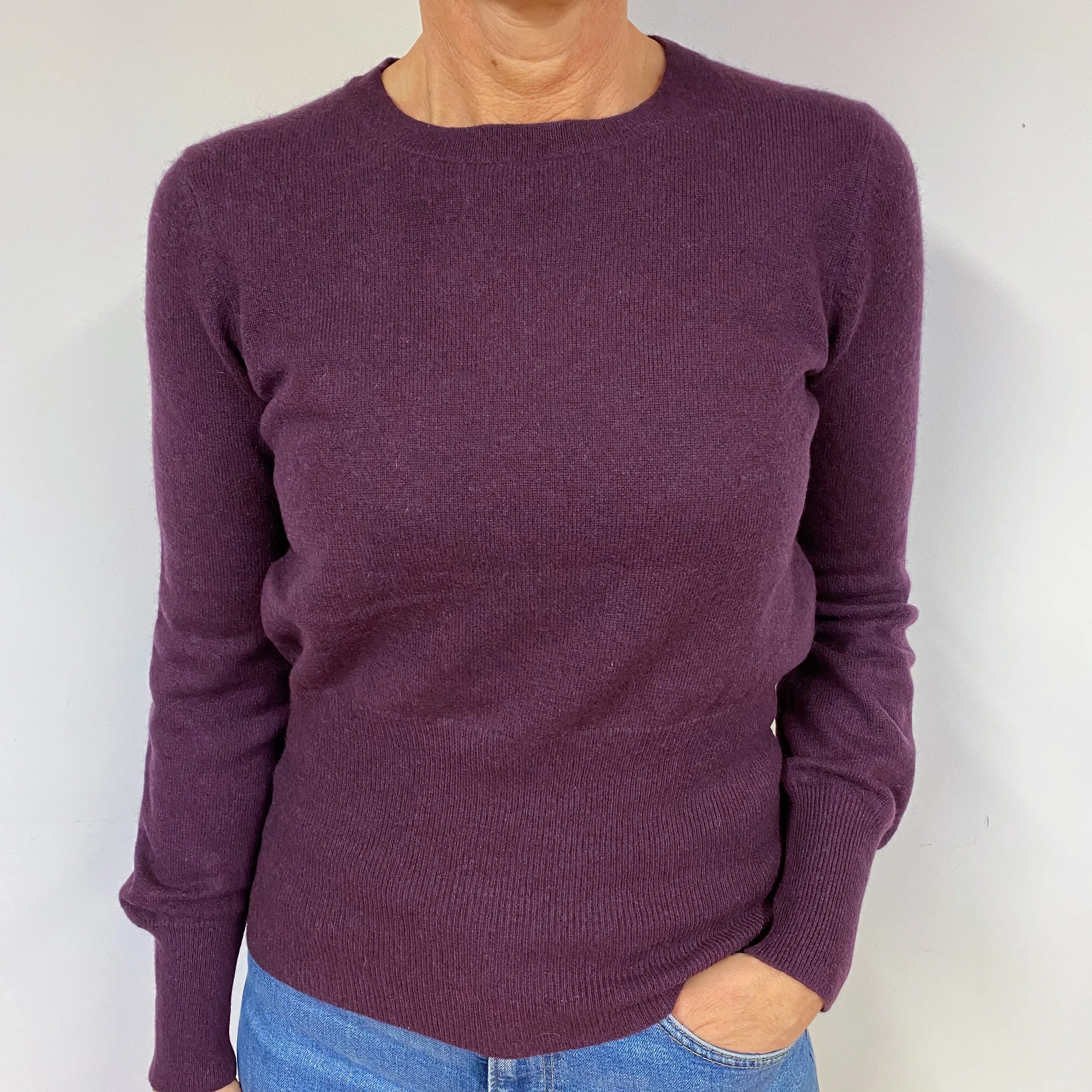 Aubergine Purple Cashmere Crew Neck Jumper Medium