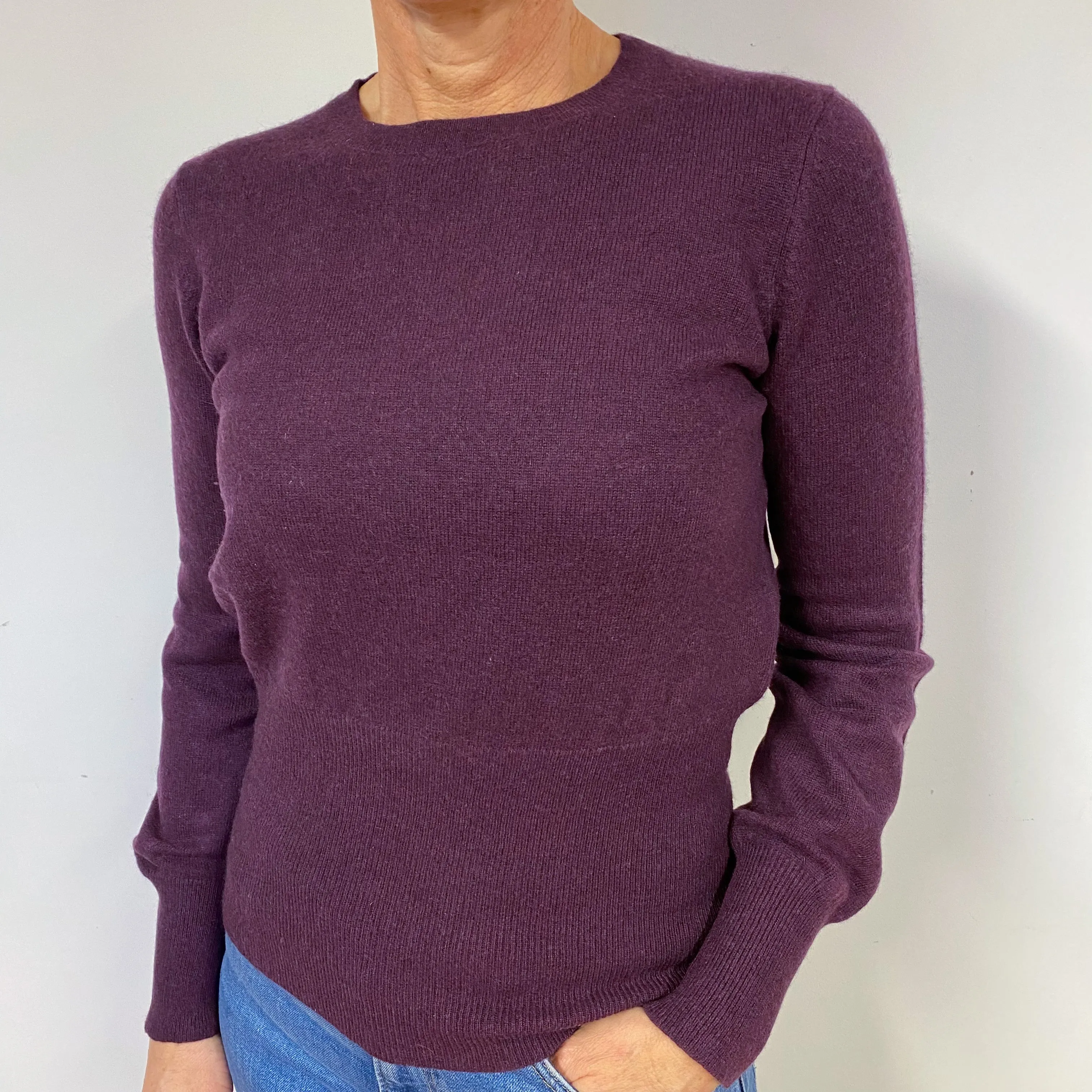 Aubergine Purple Cashmere Crew Neck Jumper Medium