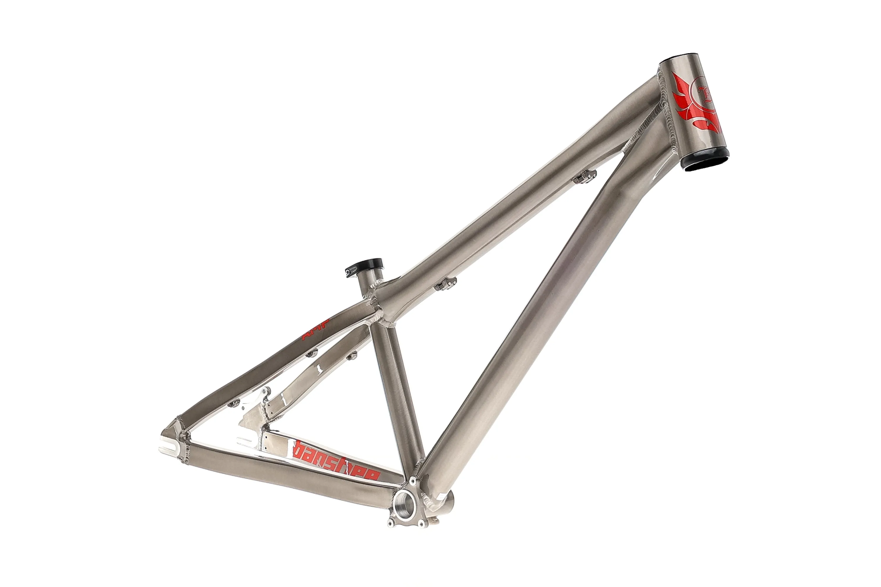 Banshee Amp Dirt Jumper Frameset - Long, Raw With Red Decals