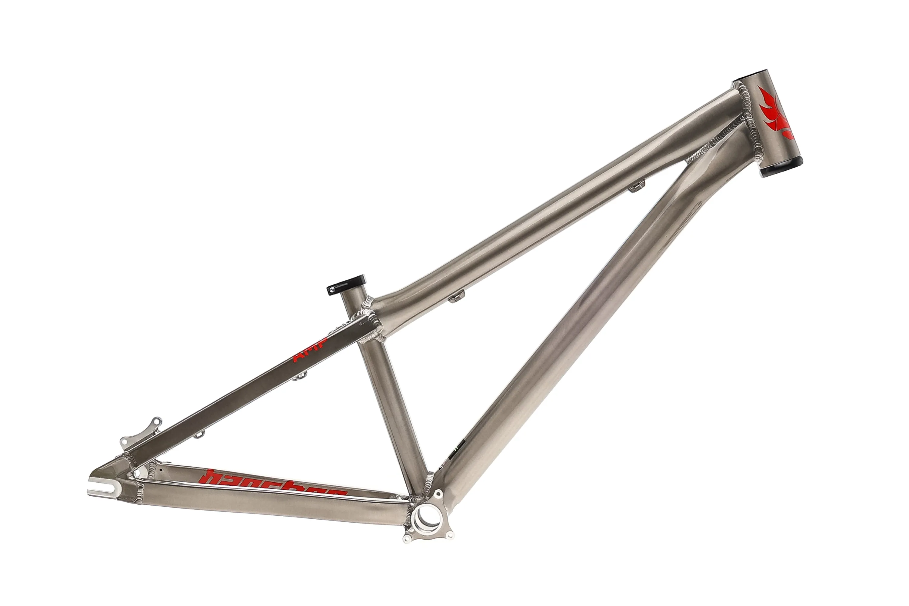 Banshee Amp Dirt Jumper Frameset - Long, Raw With Red Decals
