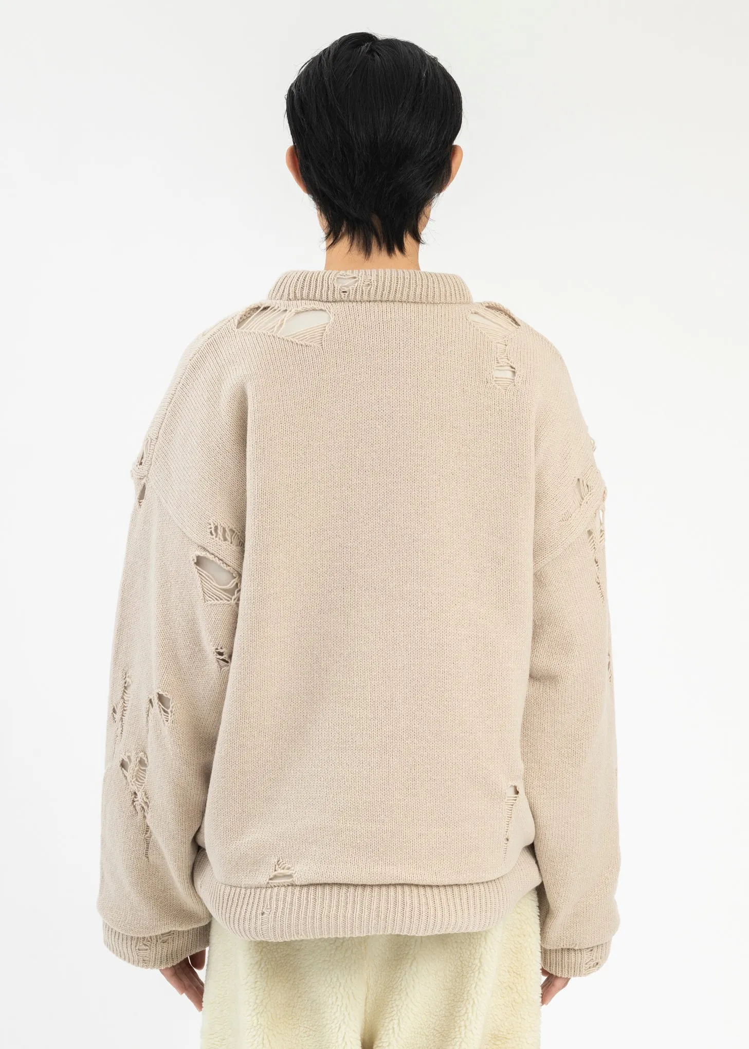 Beige Padded Knit Pullover