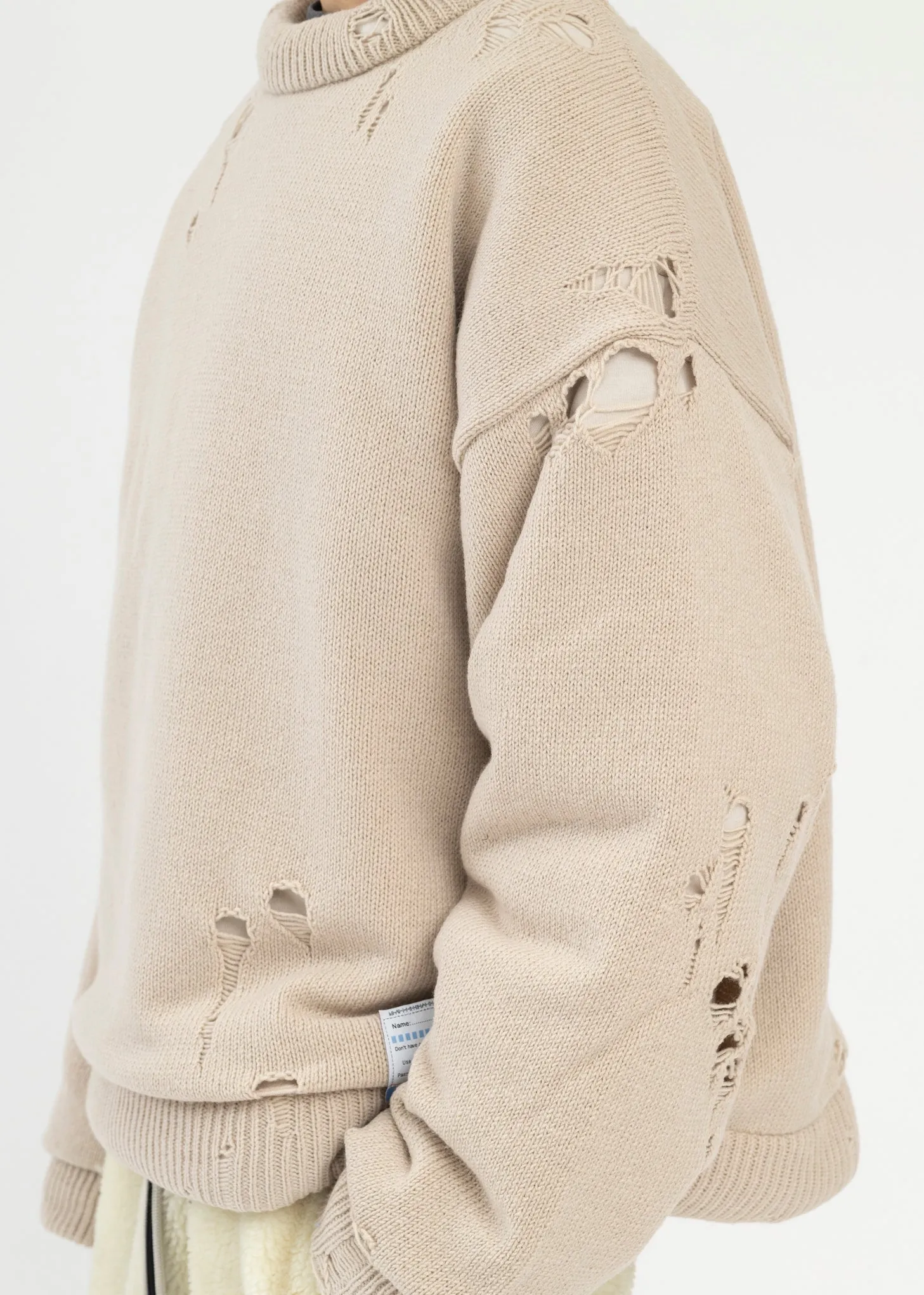 Beige Padded Knit Pullover
