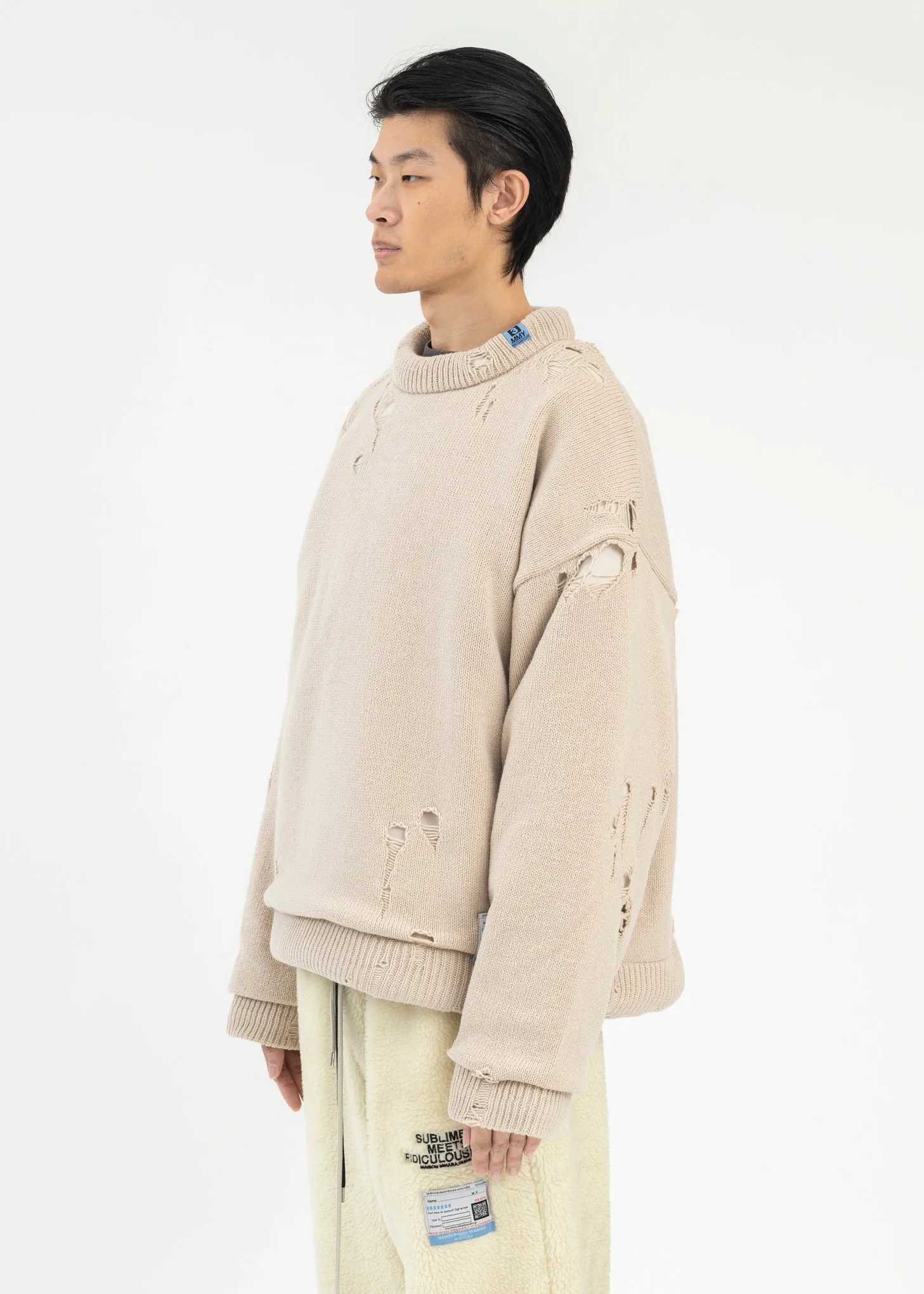Beige Padded Knit Pullover