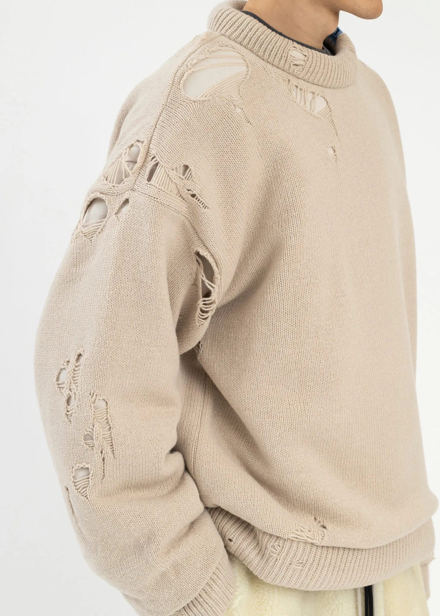 Beige Padded Knit Pullover