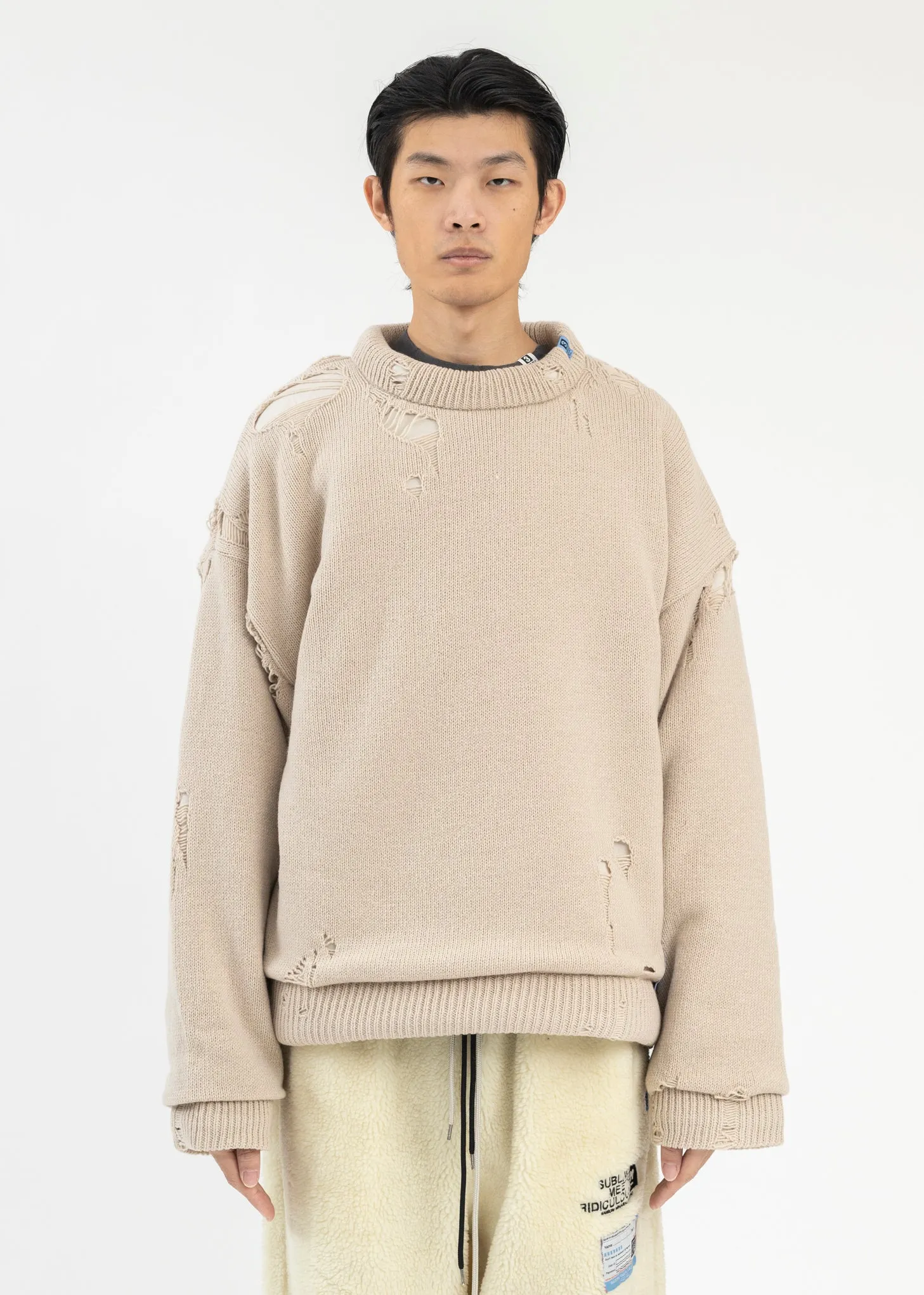 Beige Padded Knit Pullover