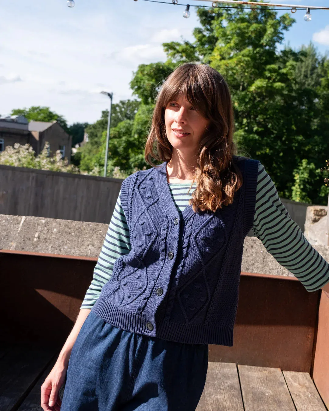 Bibico Lora cable knit waistcoat Indigo