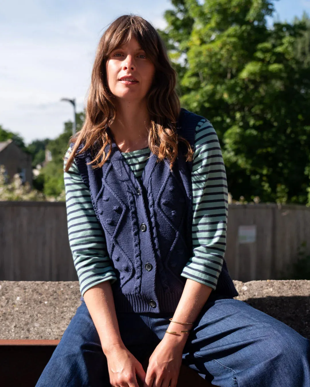 Bibico Lora cable knit waistcoat Indigo