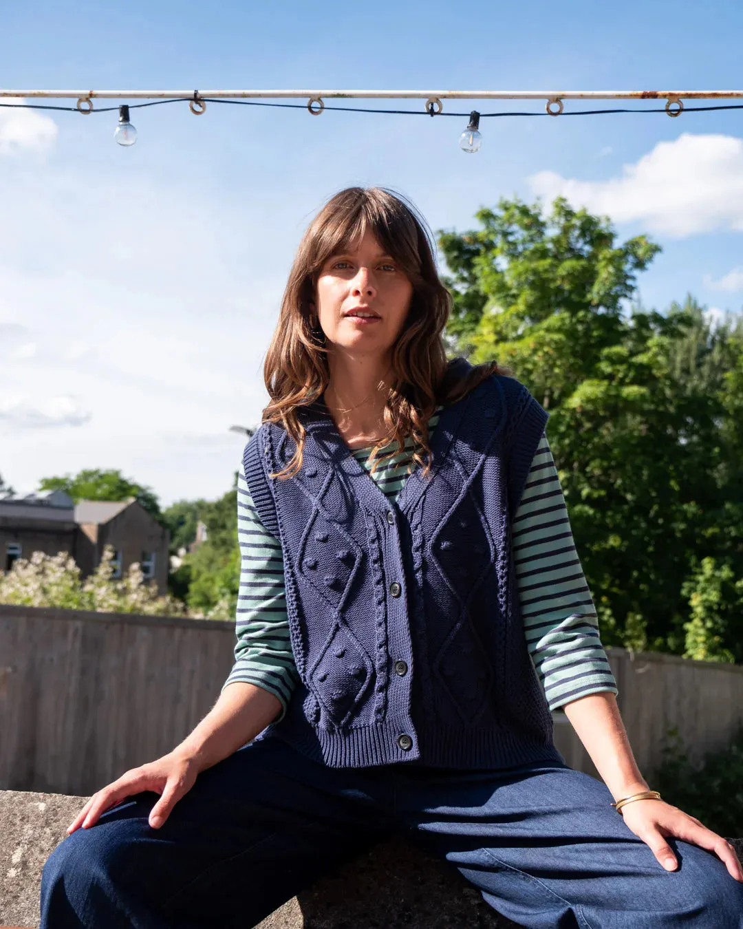 Bibico Lora cable knit waistcoat Indigo