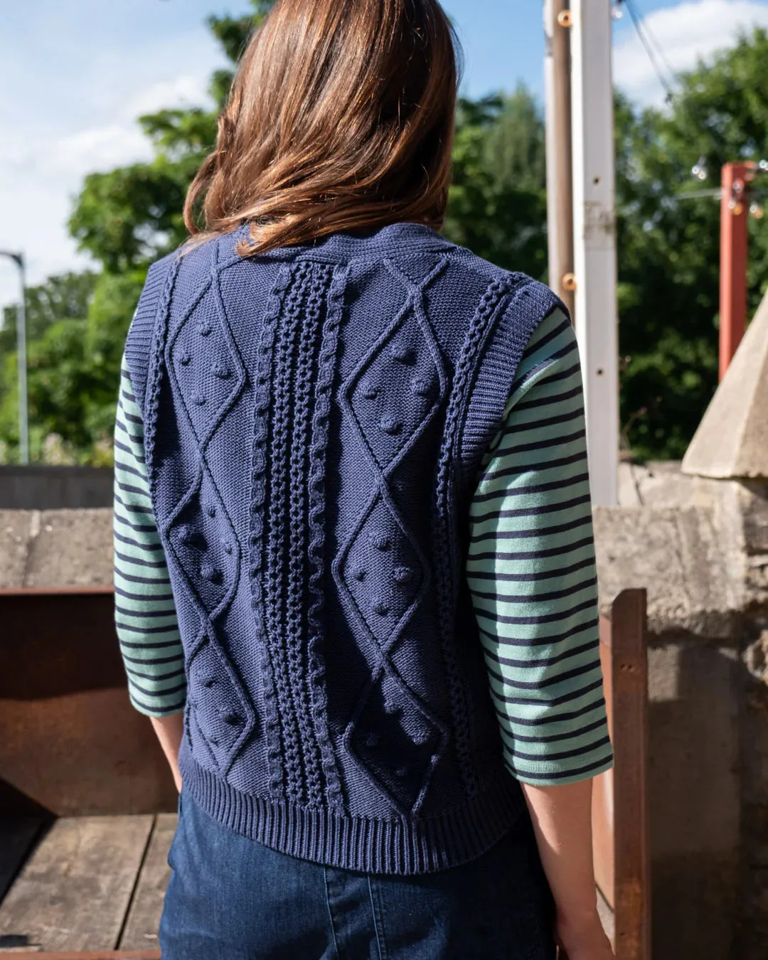 Bibico Lora cable knit waistcoat Indigo