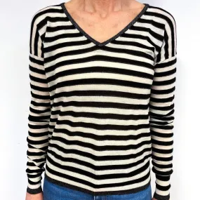 Black And Ivory Cashmere V-Neck Jumper Medium
