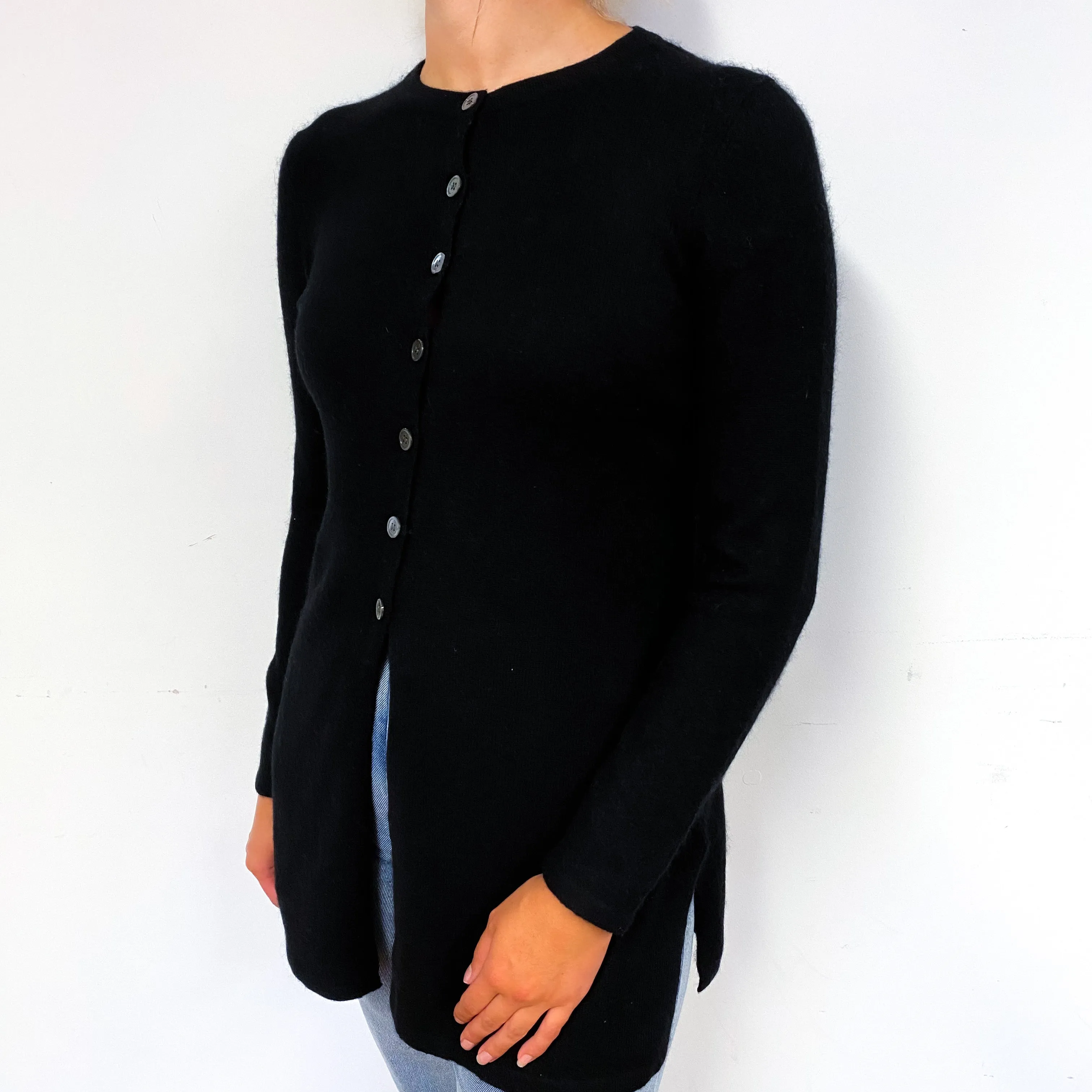Black Cashmere Crew Neck Tunic Cardigan Small