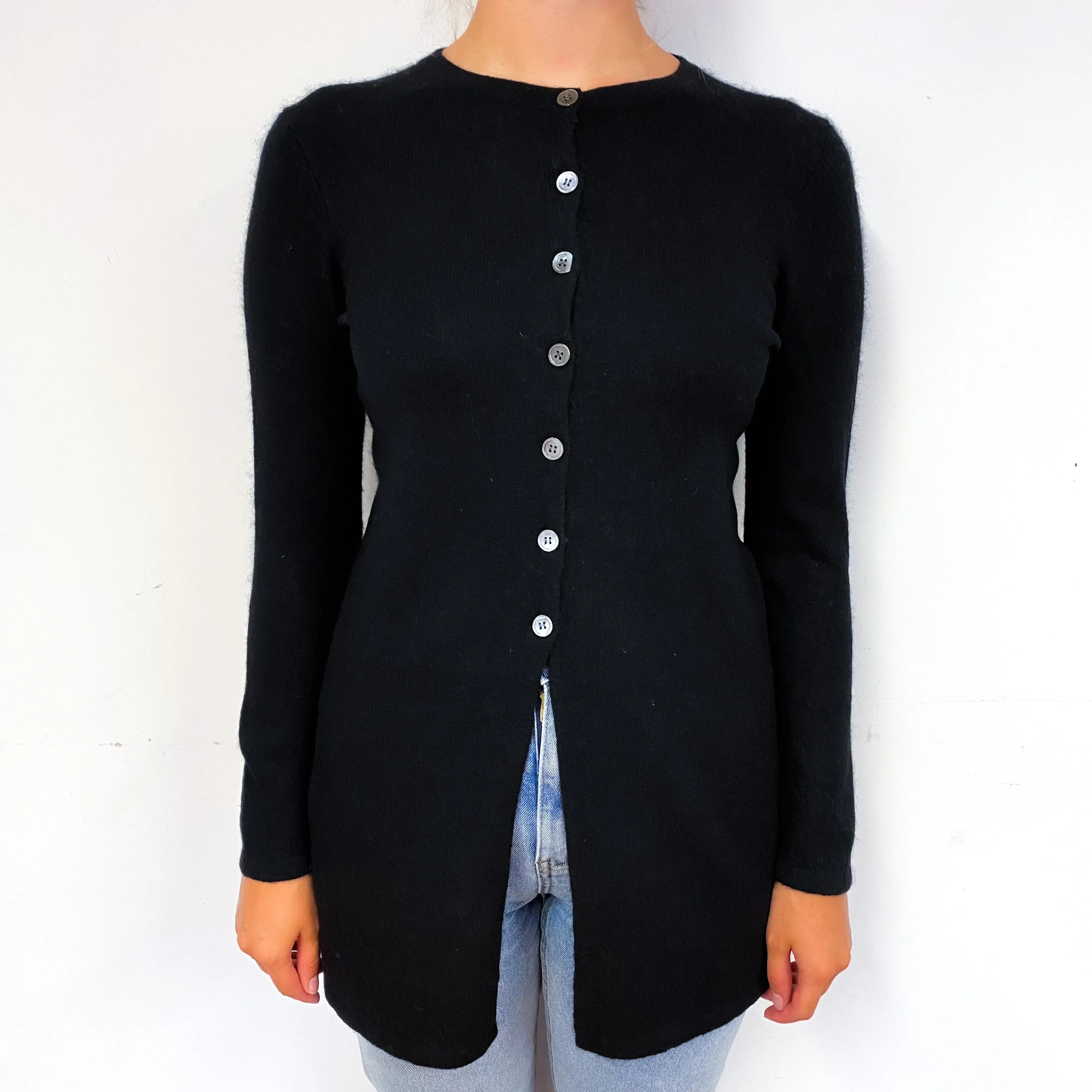 Black Cashmere Crew Neck Tunic Cardigan Small