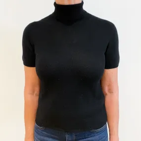 Black Cashmere Short Sleeve Polo Neck Jumper Medium