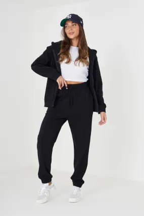 BLACK CUFFED DRAWSTRING JOGGING BOTTOMS