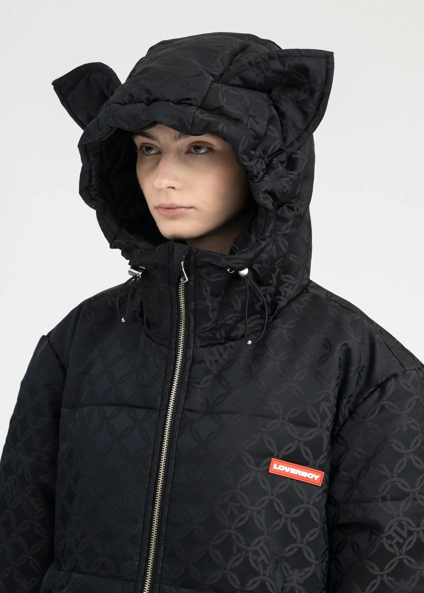 BLACK GENDER JACQUARD KITTY PUFFER JACKET