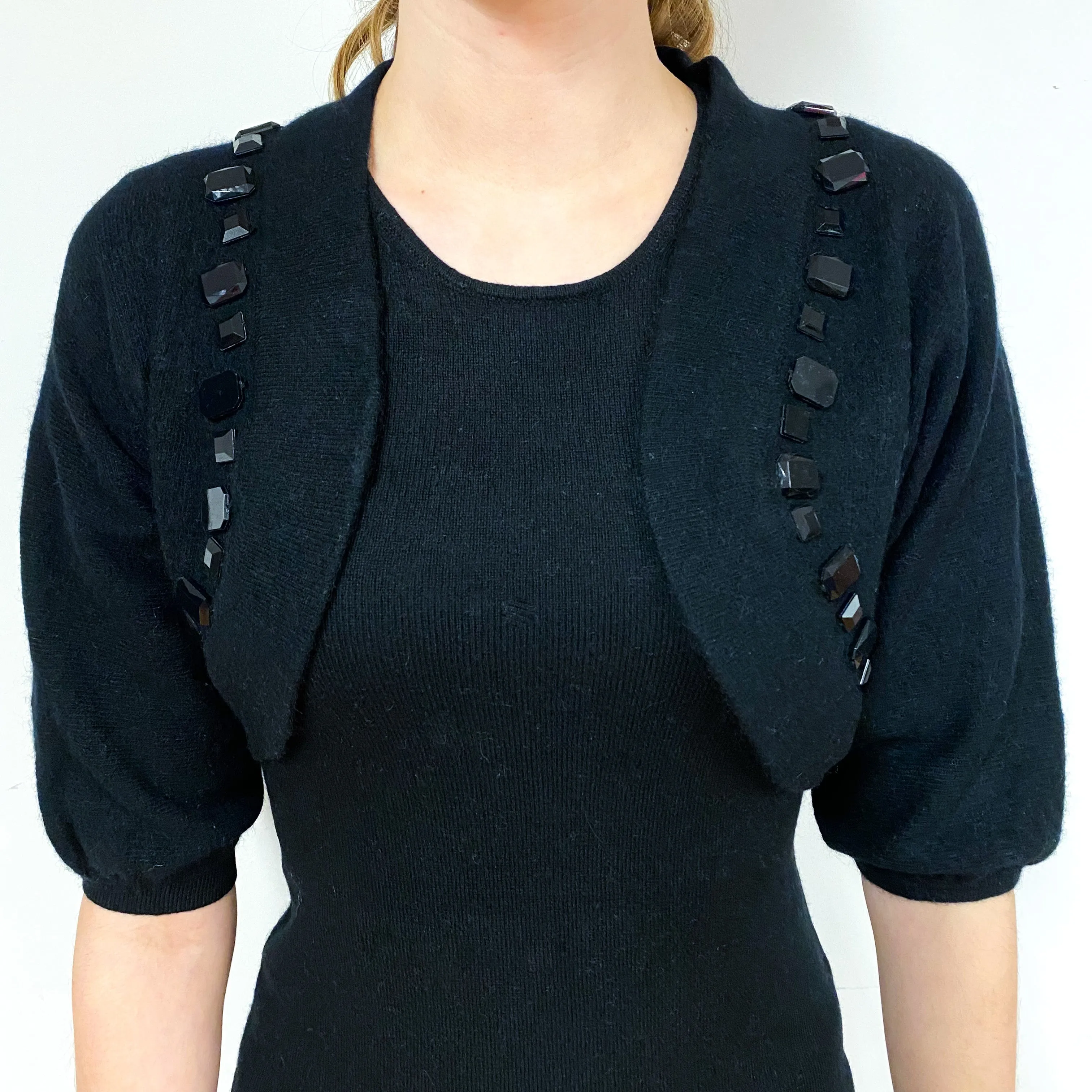 Black Jewelled Cashmere Bolero Cardigan Extra Small