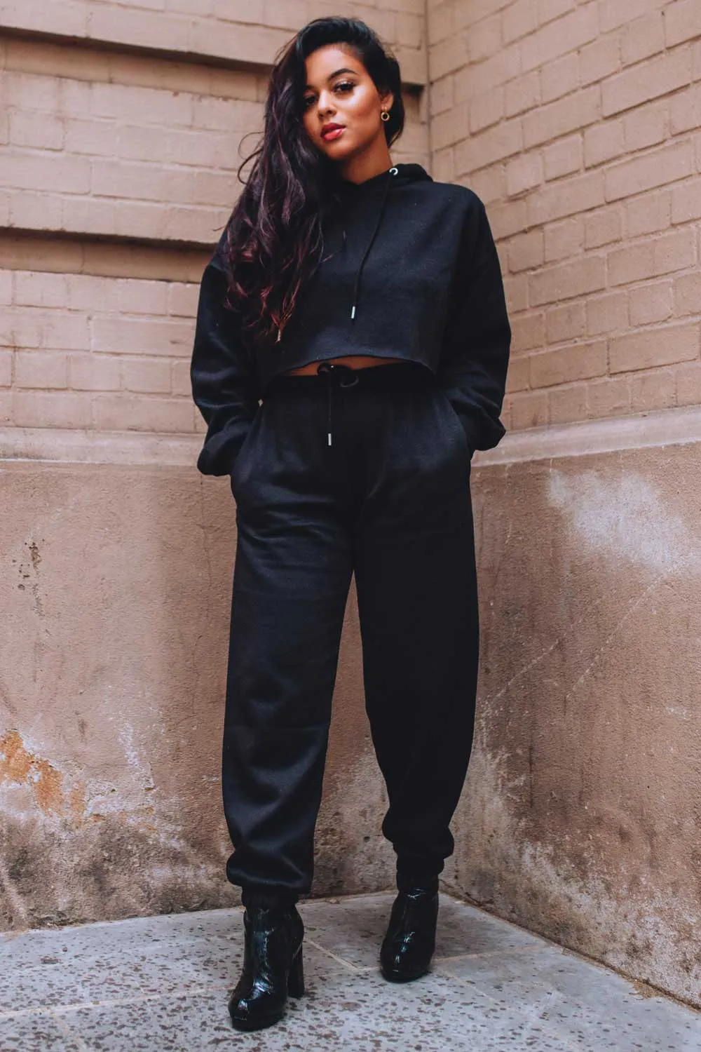 Black Joggers And Hoodie Loungewear Set