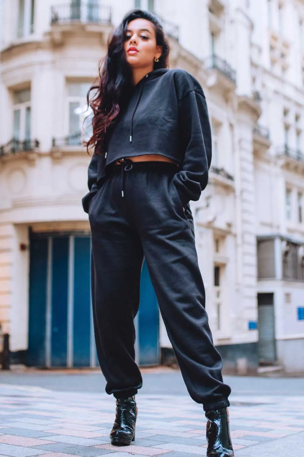 Black Joggers And Hoodie Loungewear Set
