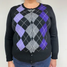 Black Purple Grey Cashmere Crew Neck  Cardigan X Large